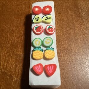 Polymer Clay Sliced Fruit/Fruit Stud Earrings Bundle New 6 pairs